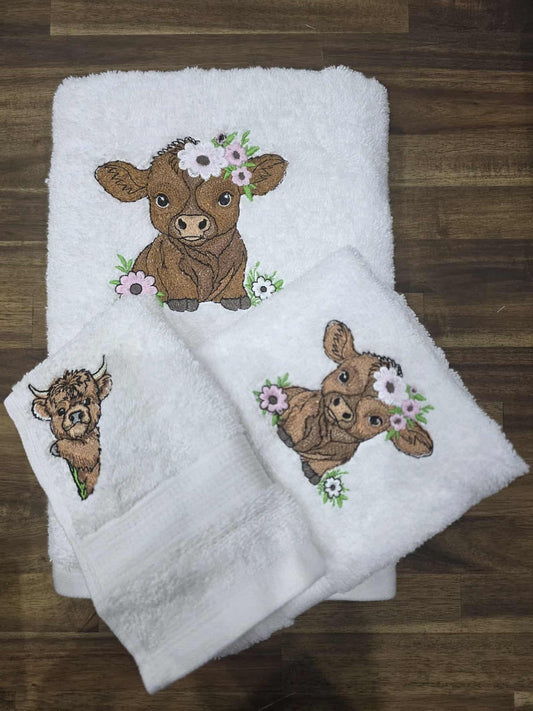 Highland Cow Embroidered  Bath Towel